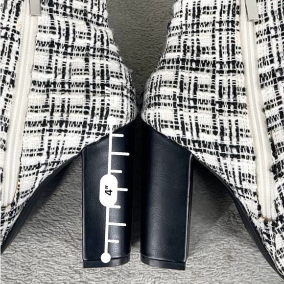 Shoedazzle Rosamund Block Heel Ankle Boot White Tweed Fabric Pointed Toe Sz 6.5 - Picture 6 of 12